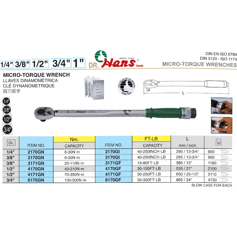 Hans 3170GI Micro Click Torque Wrench 3/8 Hans 3170GI Micro Click Torque Wrench 3/8